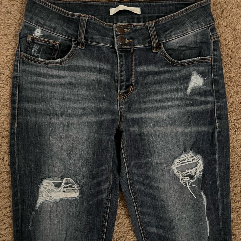 Daytrip Women's Dark Blue Distressed Skinny Jeans - Picture 10 of 12